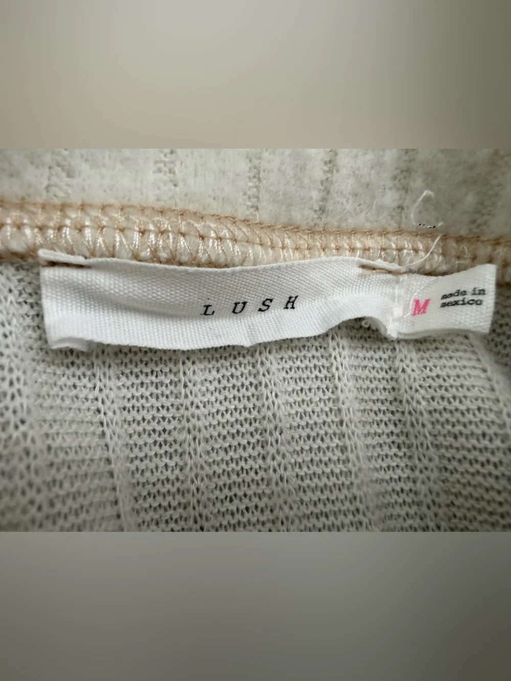 Lush Cream Ribbed Mock Neck Sweater with Contrast Stitching